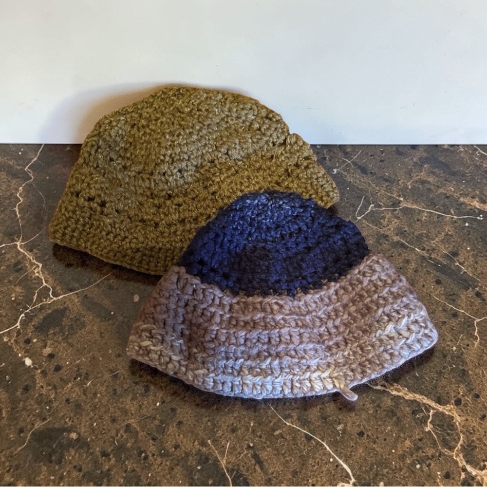 Handmade Crochet Beanie Set in brown and Blue
